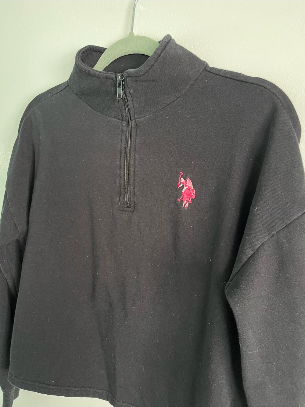 Polo Quarter Zip Cropped Sweatshirt with Hot Pink Logo - Picture 2 of 11